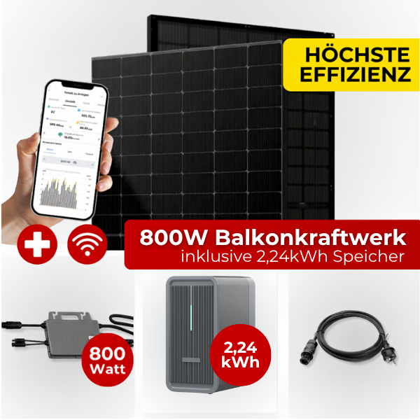Balkonkraftwerk Komplettset 800W Bifazial mit Speicher