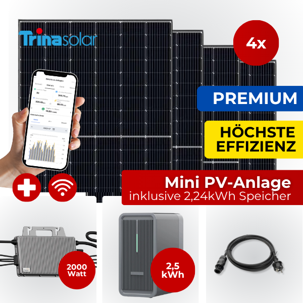 PREMIUM 1,6KW Mini PV-Anlage Bifazial Komplettset mit Speicher