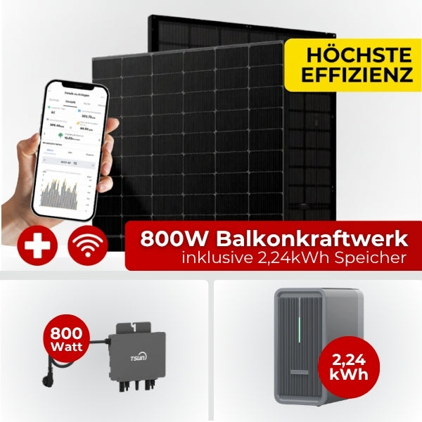 Balkonkraftwerk Komplettset 800W Bifazial mit Speicher