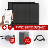 Balkonkraftwerk Komplettset 800W Full Black mit Speicher