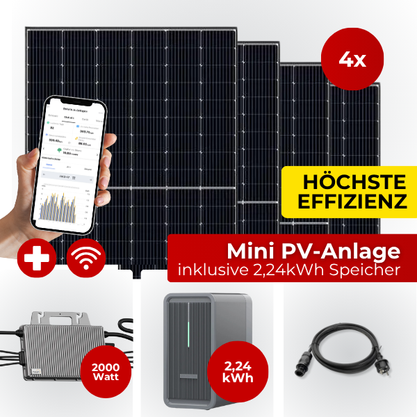 Mini-PV Komplettset 1,6 kW bifazial mit Speicher – Solardiscount.at